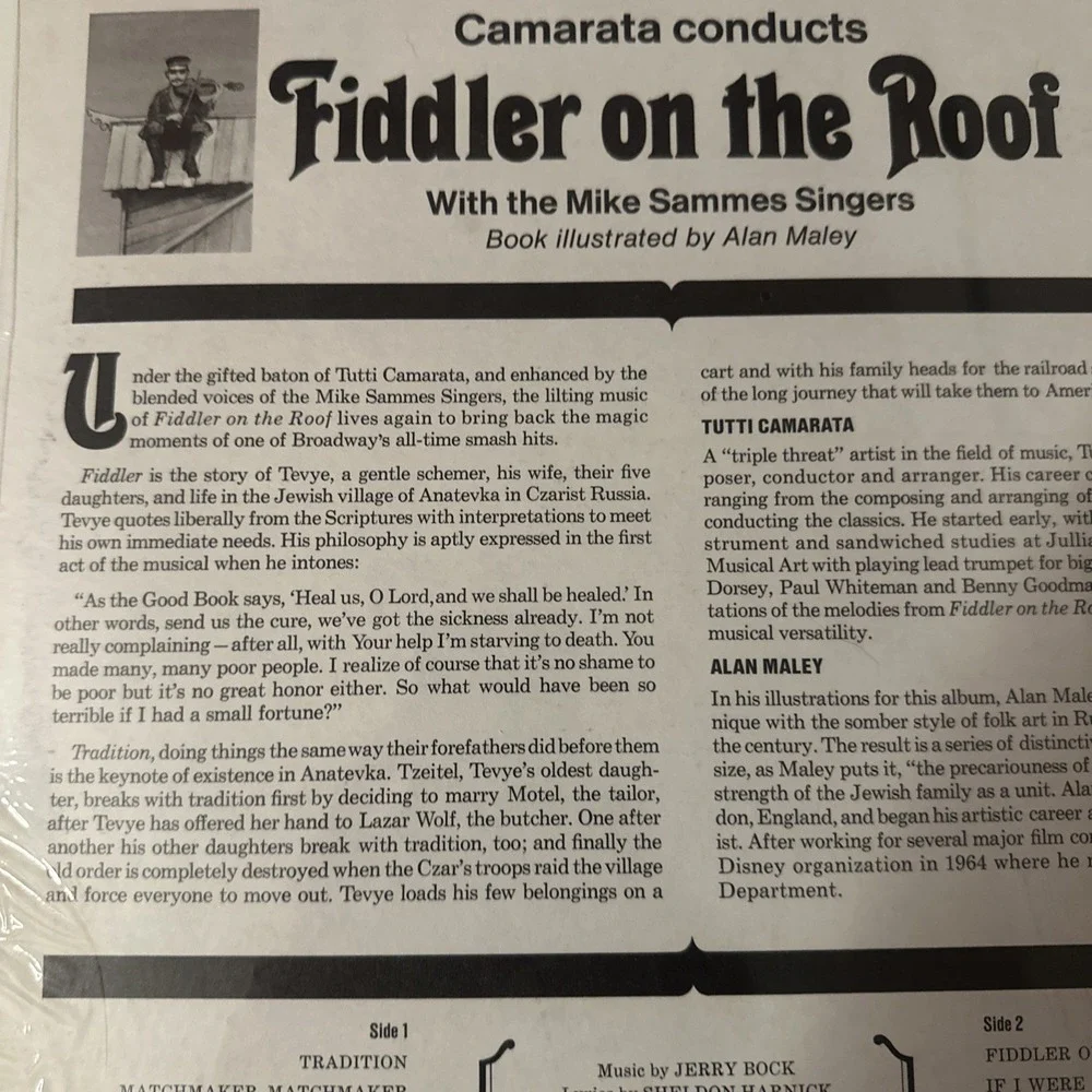Disney- Camarata Conducts Fiddler On The Roof 1968 Buena Vista Vinyl LP record - Picture 9 of 16